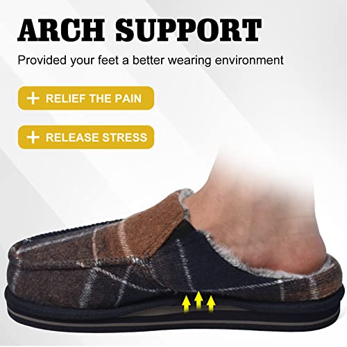 Image of ONCAI Mens Clog Slippers with Arch Support Stripe Faux Fur Cotton-Blend High-Density Memory Foam Warm House Slippers Slip-on Indoor Outdoor Rubber Sole Size 7-16