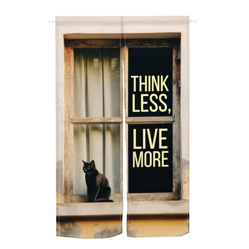 Qinunipoto 暖簾 窓柄 猫 THINK LESS LIVE MORE シンプル風 幅72cm丈120cm インテリア 出入り口 目隠し おしゃれ すだれ 遮光 部屋 間仕切りカーテン 門カーテン ポリエステル製 オーダー可 簡単取付 四季兼用