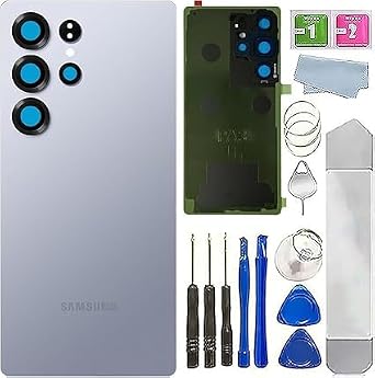 Rear Back Glass Replacement Compatible with Samsung Galaxy S25 Ultra 6.9-inches,Back Cover Waterproof Housing Door with Camera Glass Lens and Tape Parts with Reparing Toolkit Silverblue