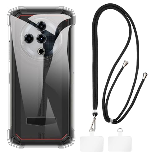 Custodia e Tracolla Compatibile con Doogee Fire 6 Power Cover per Telefono e Cinturino da Collo Regolabile con Fibbie in Metallo e 2 PatchChiaro + nero