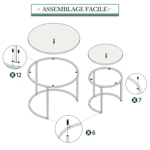 Yaheetech Lot de 2 Tables d'appoint, Tables Basses Gigogne Rondes Salon, Style Industriel, 40/60 cm, Cadre en Métal, Gris – vue 9