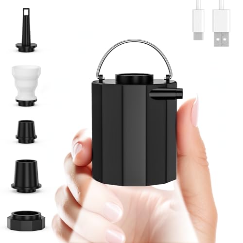 Elektrische Luftpumpe mit Lampe für Luftmatratze, Tragbare Mini Pumpe mit 1600mAh Akku USB Aufladbar zum Aufblasen u. Absauge
