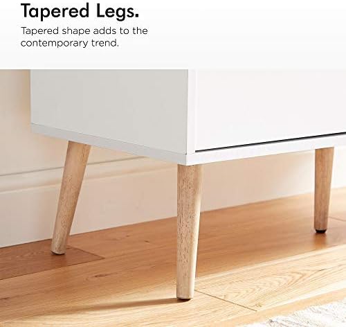 VonHaus Sideboard White & Oak Effect - Small Compact Sideboard Cabinet with 3 Storage Drawers & Cupboards  Nordic Scandi Style Furniture with Tapered Legs - Living Room, Lounge, Home Office & Hallway