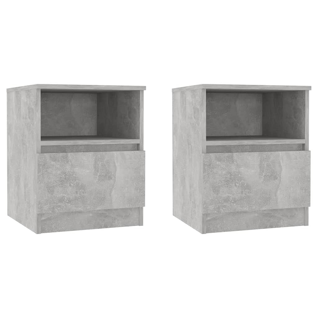 vidaXL Tables de Chevet 2 pcs, Armoires de Nuit avec Tiroir, Armoires de Lit, Meubles de Rangement Chambre, Scandinave, Gris Béton Bois d'Ingénierie