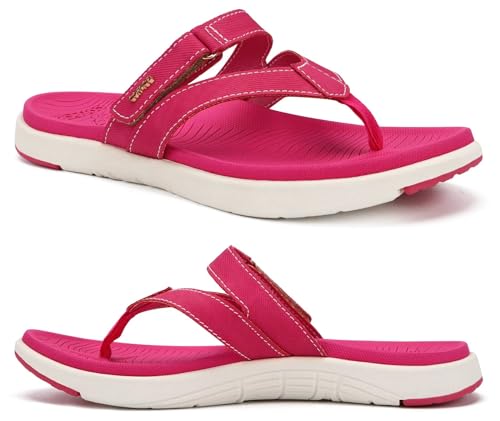 COFACE Womens Orthopedic Flip Flops Ladies Slip On Athletic Yoga Mat Memory Foam Cushioned Recovery Walking Thong Sandals Summer Beach Pool Slippers Plantar Fasciitis Arch Support Hot Pink Size 8