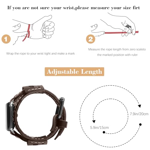 VIQIV Leather Bands Compatible with Apple Watch Band for Men 49mm 44mm 45mm 46mm 42mm(Series 3 2 1) Iwatch Series SE/SE2/10/9/8/7/6/5/4/3/Ultra 2 Women, Wide Gothic Steampunk Rugged Sport Smart Watch Replacement Straps by VIQIV - Used condition - Image 4