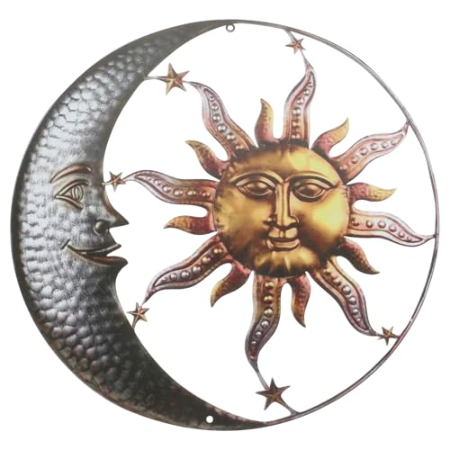 Art mural métallique soleil lune pour illuminer votre terrasse et salon extérieur