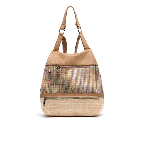 MISAKO Zula mochila antirrobo efecto rafia - Mochila casual de moda tipo rafia - Moda Primavera Verano Zula Camel 30 X 28 X 11 cm