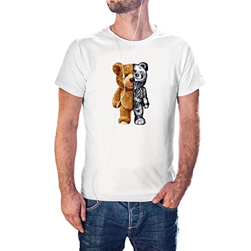 KMF T-SHIRT - T-shirt Homme Ours Robot, blanc, M