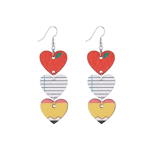 Back to School Earrings for Women Fun Teacher Earrings Rainbow Pencil Heart Earrings Statement Drop Earrings First Day of School Earrings Teacher Appreciation