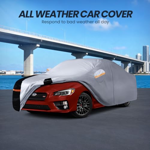 Image of Multi-Layer Car Cover Custom Fit for Subaru WRX Impreza STI(2007-2026), 100% Waterproof All Weather for Automobiles, Gift with Towel, Heavy Duty Car Covers for Rain Sun UV Protection with Door Zipper.