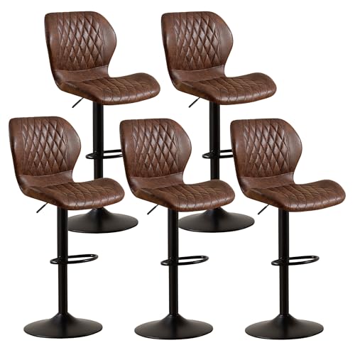 Image of Bar Stools Set of 5, Modern Swivel Counter Height Barstools for Kitchen Island Chairs, Adjustable Fabric Bar Stools with Back for Kitchen Counter Bar, Brown