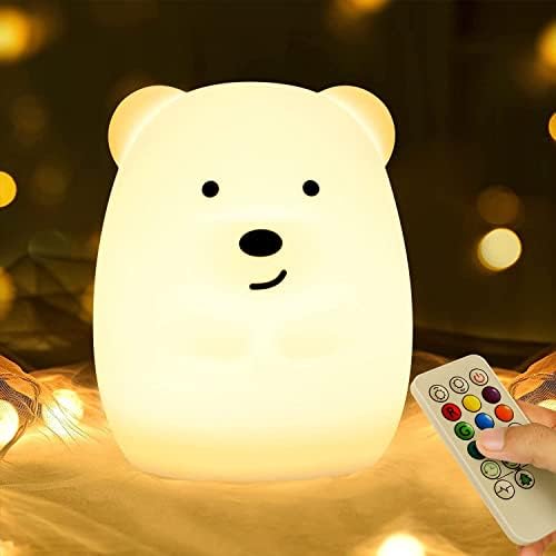 Night Lights for Kids -USB Rechargeable Animal Silicone Soft Lamps with Touch Sensor and Remote Control – 9 Color Changing Glow Cute Gifts for Girls, Toddler, Baby