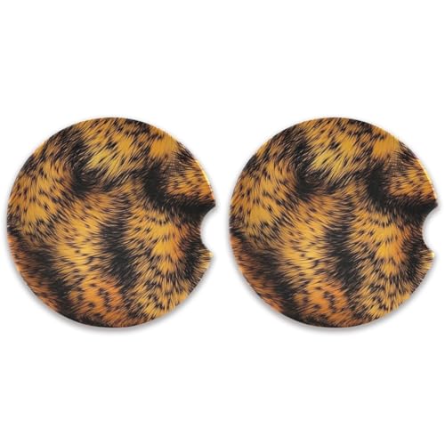 SKYSHU Juego de 2 posavasos redondos con estampado de leopardo para bebidas, soporte de taza de cerámica absorbente con base de corcho y agarre para la punta de los dedos para una fácil limpieza en