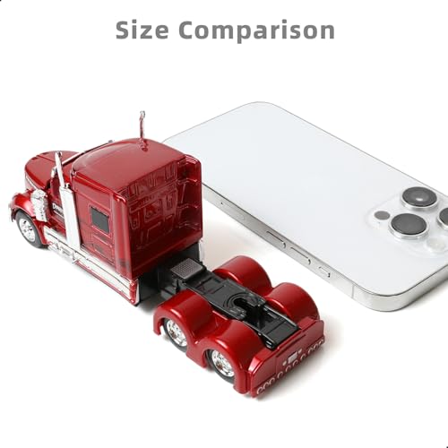 Risopen Semi Truck Toy, 1/64 Scale Alloy Metal Diecast Heavy Semi Truck Trailer Head Toy Model, International Lonestar Diecast Tow Traktor Gift for Boy Adult Model Car Collector -Red