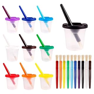 30PCS Spill-Proof Paint Cups with Paint Brushes and Lids, BOJVESH No Spill Paint Cups with Colored Lids, Paint Containers with Lids Paint Set