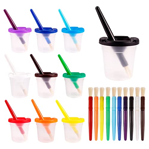 BOJVESH 30PCS Spill-Proof Paint Cups with Paint Brushes and Lids No Spill Painting Cups with Colored Lids Paint Containers with Lids Paint Set for Watercolor Tempera