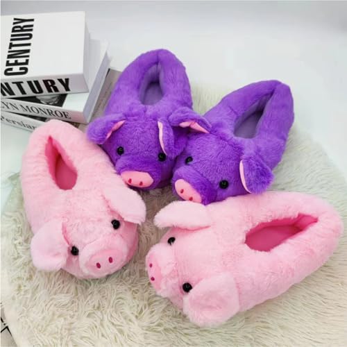Pig Slippers, Cute Animal Anti-skid Slippers, Autumn Winter Warm Stuffed Cartoon Home Furry Slippers for Women Girl2