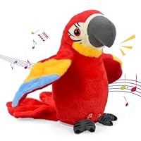 Talking Parrot Plush Interactive Toy Repeat What You Say Waving Wings Electronic Record Bird Toy Stuffed Animal Sensory Educational Toy Cute talking parrot toy Birthday Xmas Gift for Kids Baby (Red)