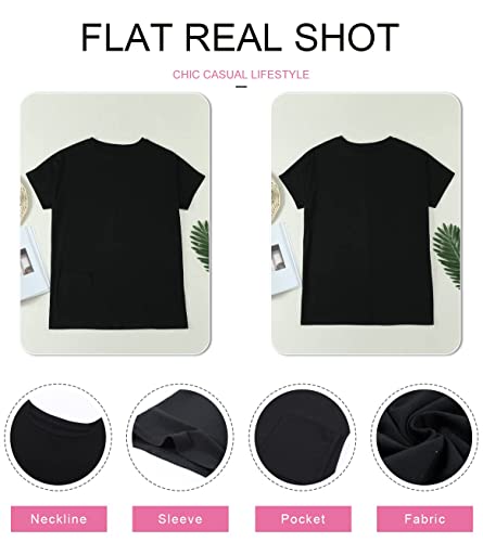 Dokotoo Womens Summer Casual Crewneck T-Shirts Loose Fit Solid Color Short Sleeve Long Tunic Tops Oversized Shirts With Pockets For Women,Us 12-14(L),Black #TOP3