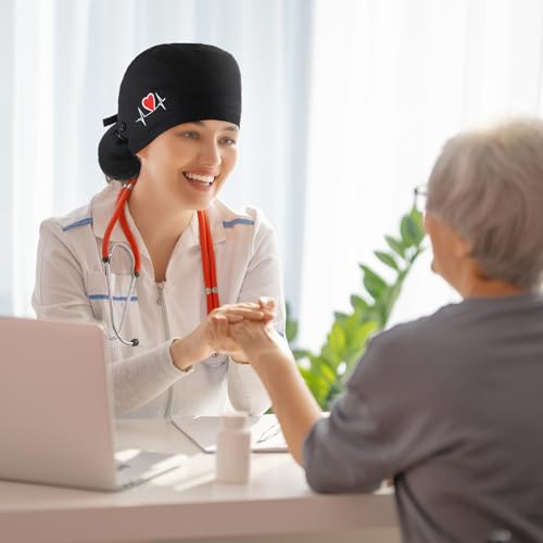 Image of Unittype 4 Pcs Nurse Caps for Women Nursing Working Caps with Button and Sweatband Adjustable Elastic Scrub Hats for Dentist