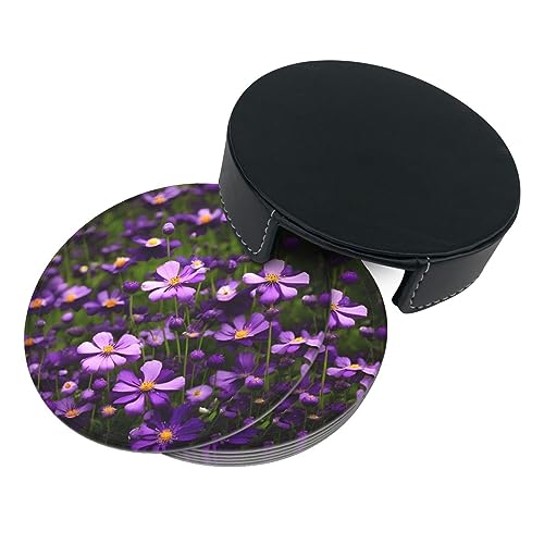 Dessous de verre en polyuréthane fleurs violettes protège table lot de 6 - 5