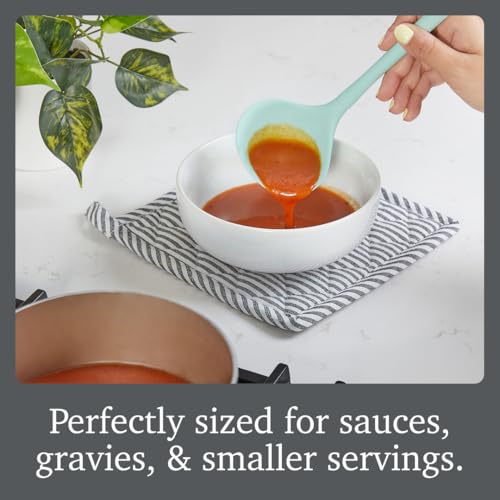Image of Tovolo Flex Core Small Silicone Ladle Aqua Seafoam Green Heat Safe Silicone Soup Ladle BPA Free, Dishwasher Safe Small Kitchen Ladle with Precision Pour Lip for Serving Sauces Soups Gravies