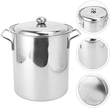 DOITOOL Large Stock Pot Stainless Steel Spill Prevention Lip Soup Cooking Pot Heavy Duty Soup Food Pot with Lid Healthy Cookware for Home Kitchen 22cm