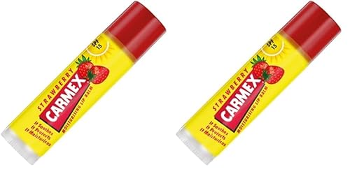 CARMEX Strawberry SPF15 Lip Balm Stick, (4.25g) Softens and Hydrates Lips (Pack of 2)