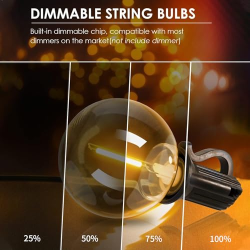 Yuusei Festoon Lights Outdoor 150Ft, LED Outdoor Mains Powered Waterproof Garden Lights with 75+2 Shatterproof Plastic G40 Bulbs, Dimmable Patio String Light for Indoor & Outside - Image 6