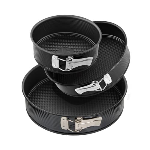Zenker Set da 3 tortiere apribili con cerniera, materiale acciaio al carbonio, teglie da forno rivestimento antiaderente, base a nido d'ape, dimensioni Ø20, Ø24, Ø28 cm