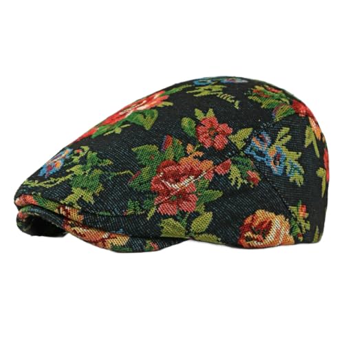 ZSKunity Women‘s Embroidered Beret, Floral Slouchy Hat Vintage Soft Hat Fashion Casual Cap (Black,One Size)