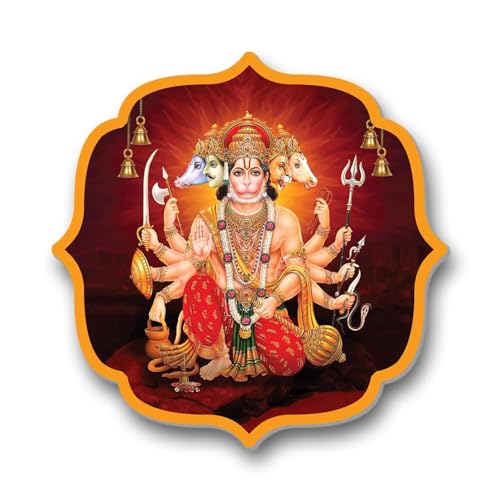 Image of BerryBox Panchmukhi Hanuman MDF StickerWall Frame Door Vastu Dosh Rectification Remedy Of Home, Office And Factory MDF Photo Poster with self adhesive tape 4 inch (Style 2)
