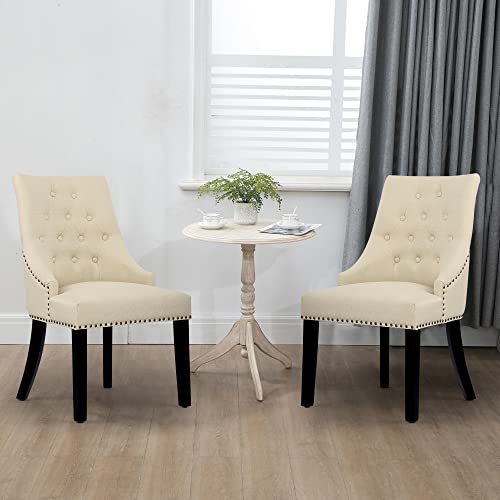Dagonhil Fabric Dining Chairs Set Of 2 Tufted Dining Room Chairs Upholstered Kitchen Chairs, Accent Chairs With Black Solid Wood Legs, Nailed Trim (Beige) #TOP5