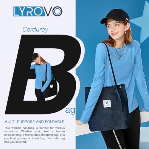 Image of Lyrovo Women Corduroy Shoulder Tote Bag for Work Beach Travel and Shopping Grocery
