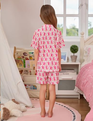 SWOMOG Kids Button Down Pajamas Sets Girls Boys 2 Pcs Cute Pattern Printed Pjs Short Sleeve Sleepwear Soft Nightwear 4T-15Y3
