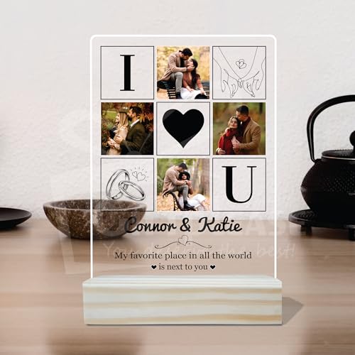 Image of Giftplease Customized Photo And Text Frame With Wooden Stand | Personalised Printed Photo Frame | Gift | Birthday | Anniversary (Transparent, 5MM, 6 * 8 Inches), Tabletop