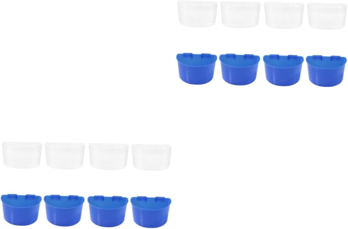 DOITOOL 16pcs Bird Feeder and Water Cup Hanging Bird Food Trough for Parrots Pigeons and Easy to Install Capacity and Transparent Design
