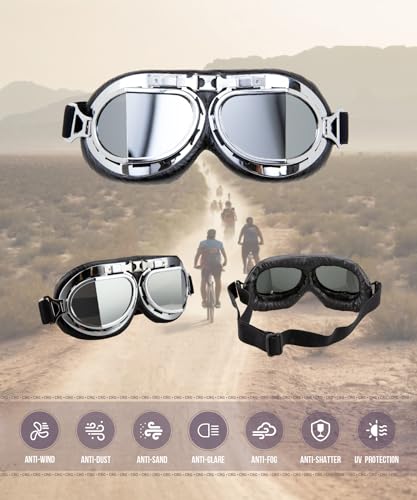 CRG Sports Motorcycle Goggle Aviator Pilot Style Cruiser Scooter Motocross Goggles for Man, Woman, Adult - Thumbnail 2