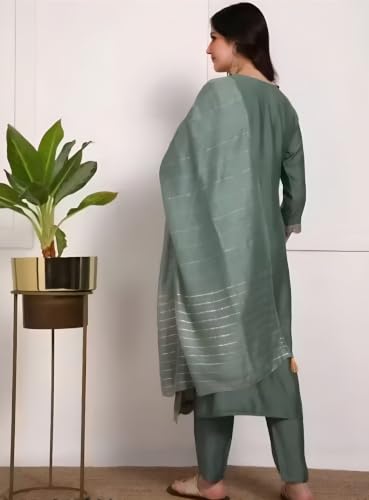 Image of Women's Viscose Rayon Embroidered Kurta Pant Set with Dupatta