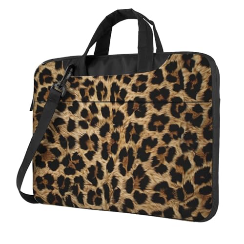 Mexpekil Laptoptasche, wasserdicht, tragbare Kuriertasche mit abnehmbarem Riemen, Aktentasche für Damen & Herren, leopardenmuster, 14 Inch