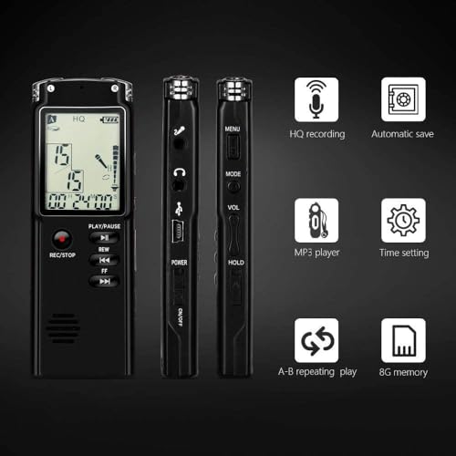 Image of DDLC Digital Mini Voice Recorders -Small Hidden Spy Super Long Storage Capacity 8GB | Date & Time Stamp | Easy to Use | Crystal Clear Sound Digital Recording Mp3 Player (LCD 8GB)