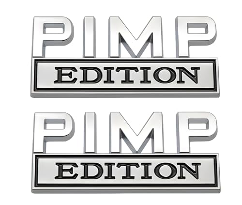 Image of Pair Set Metal Pimp Edition Badge 3D Emblem Car Side Rear Front Hood Trunk Door Bumper Decal Sticker (Silver Black)