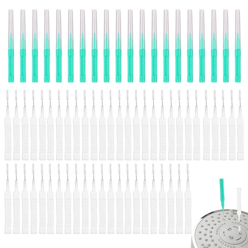 70pcs Shower Head Cleaner Tool Kit, 2 Styles Small Hole Showerhead Cleaning Brushes & Multi-Size Picks for Bathroom Tiny Nozzle Gaps Deep Clean Unclogging Brush Set (Green, White)