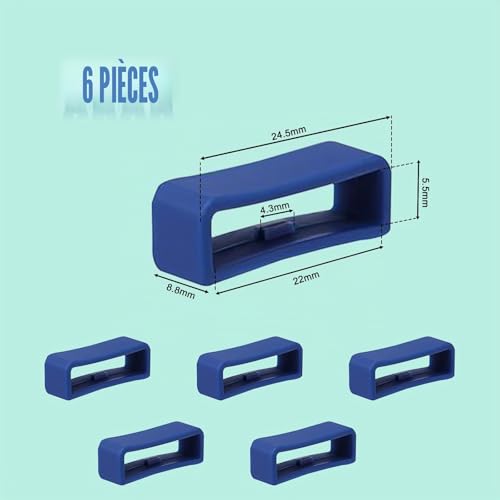 SAVITA 6 Pièces Boucle de Bracelet de Montre, Anneau de Fixation de Bracelet de Montre en Silicone pour Bande de Montre Intelligente Remplacement (22mm, Bleu Foncé) – vue 2