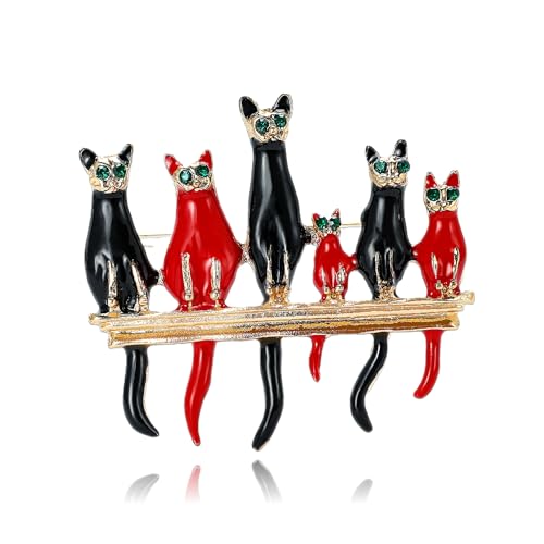 Image of Brooch Pins Cat Enamel Rhinestone Cute Animal Lapel Brooches for Women Fashion Jewelry Clothing Decoration Accessories (Black)
