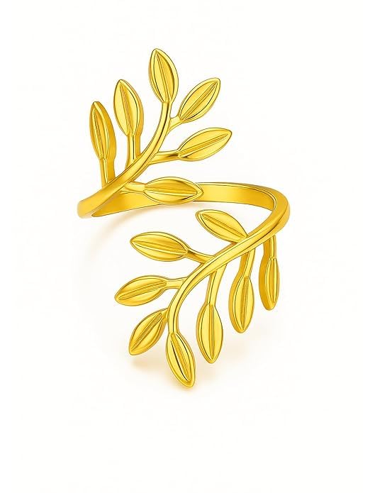 Anti-Tarnish Adjustable Golden Leaf Ring for Women | Fancy Stainless Steel Nature-Inspired Jewelry | Hypoallergenic, Waterproof & Everyday