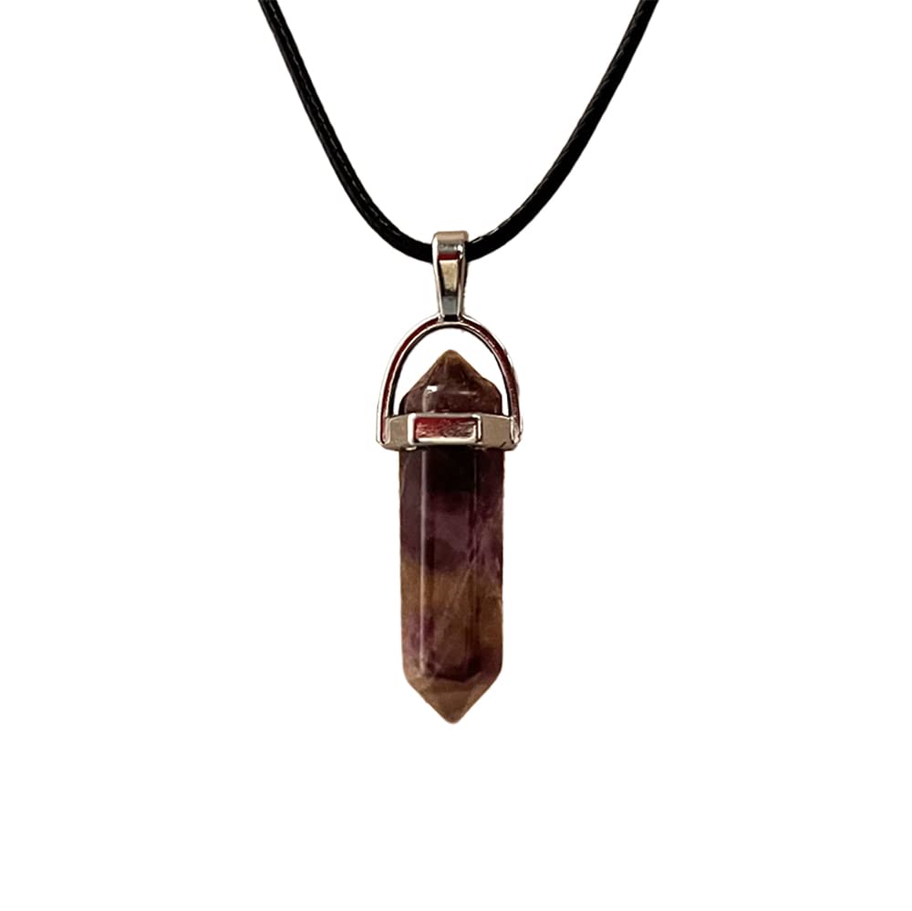 VIE Double Point Pencil Pendant, Black String, Amethyst