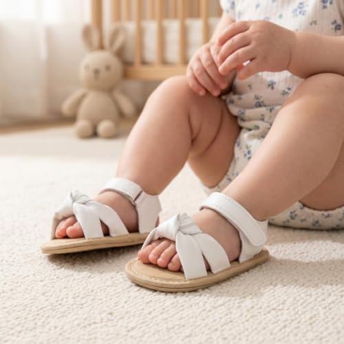 Image of Meckior Baby Toddler Infant Girls PU Leather Soft Open Toe Summer Sandals Flower Princess Flat Shoes