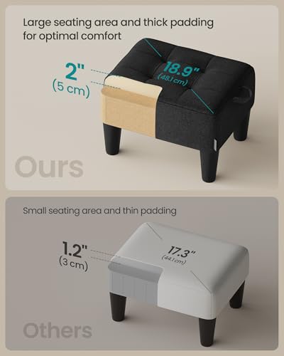 Image of SONGMICS Foot Stool with Legs, Small Footstool Ottoman, Linen-Look Fabric Seat with Thick Cushion, for Living Room, Bedroom, Entryway, 330 lb Weight Capacity, Ink Black ULOM502B01
